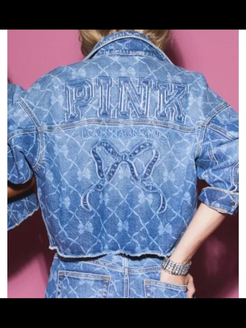 LoveShackFancy Light Pink Label on Light Blue Denim